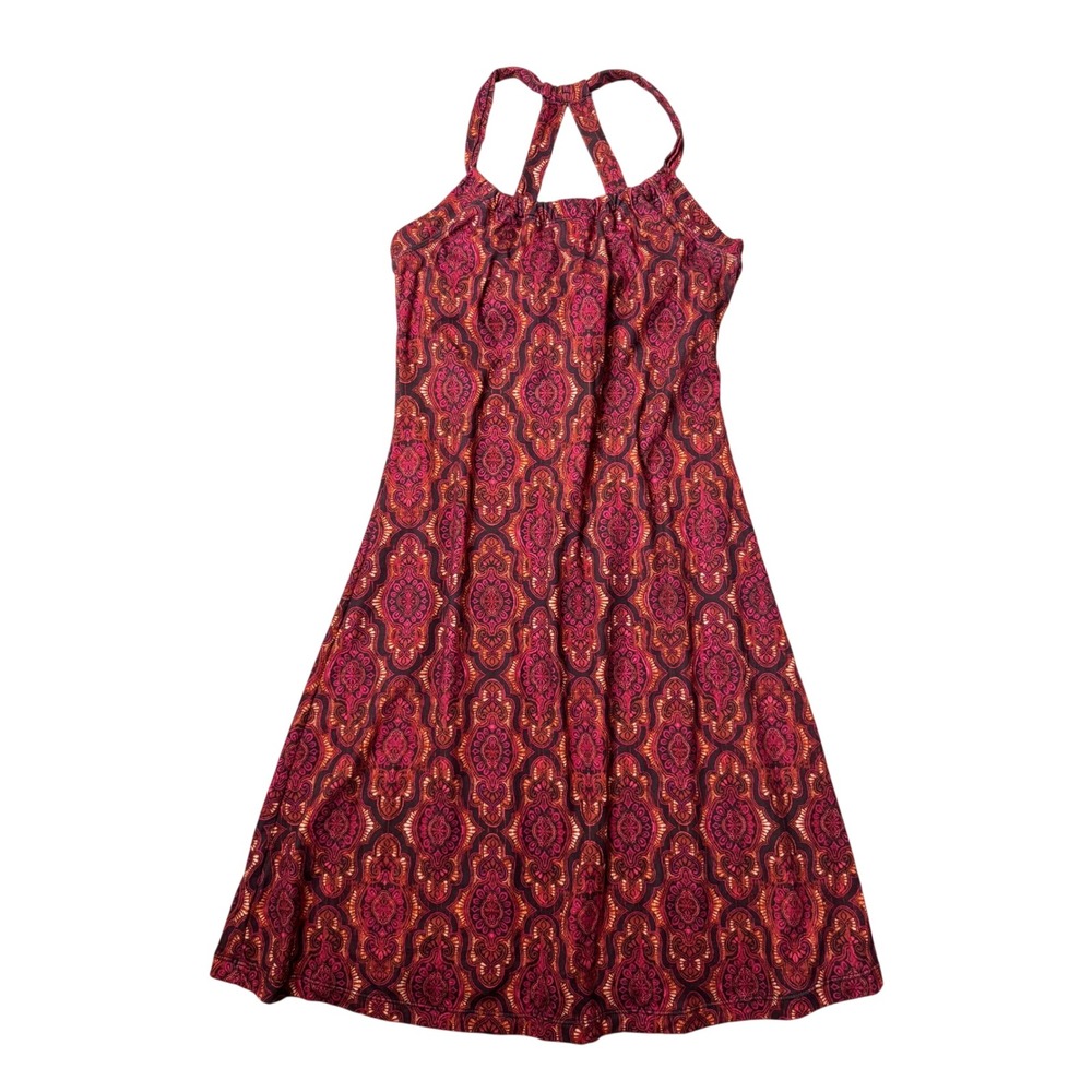 prAna Breathe Dress Red Pink Paisley Damask Strappy Racerback Shelf Bra Medium